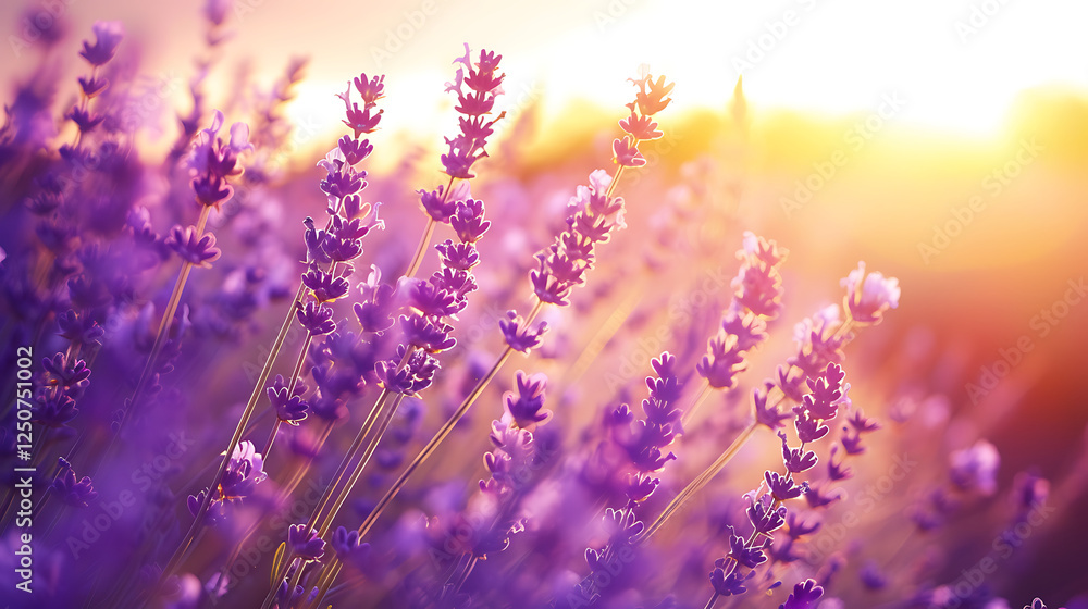 A delicate field of lavender swaying in the breeze A delicate field of lavender swaying in the breeze