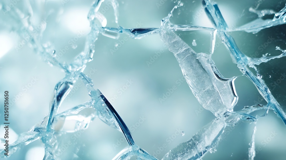 Close up of broken glass pieces scattered on a surface with a blurred background creating an abstract pattern : Generative AI Close up of broken glass pieces scattered on a surface with a blurred background creating an abstract pattern : Generative AI