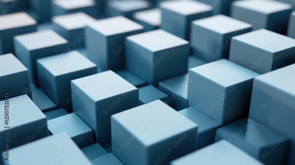 Abstract Blue Cubes with Geometric Pattern and Depth Abstract Blue Cubes with Geometric Pattern and Depth