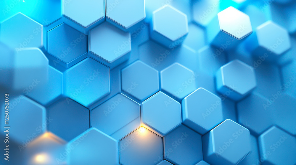 Blue hexagon pattern with glowing accents in a modern design setting showcasing geometric shapes and depth Blue hexagon pattern with glowing accents in a modern design setting showcasing geometric shapes and depth