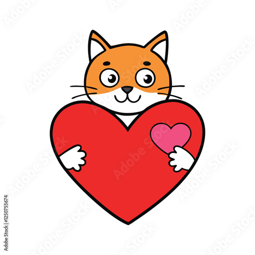 Cat holding a heart vector art illustration