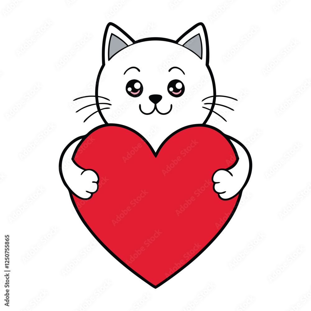 Cat holding a heart vector art illustration Cat holding a heart vector art illustration