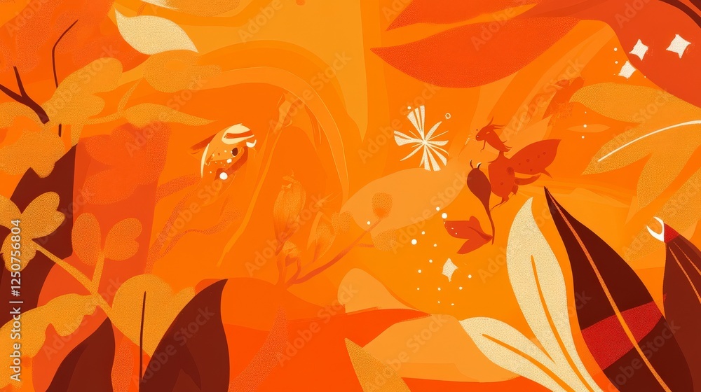 Fototapeta premium Autumnal Fantasy Forest: A Vibrant and Dreamlike Botanical Art