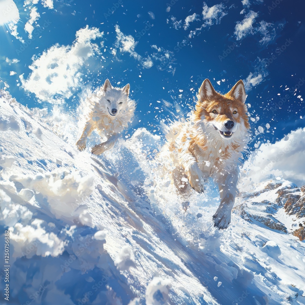 Playful arctic foxes frolicking in a snowy landscape captured in action from a candid angle nature photography winter wonderland Playful arctic foxes frolicking in a snowy landscape captured in action from a candid angle nature photography winter wonderland