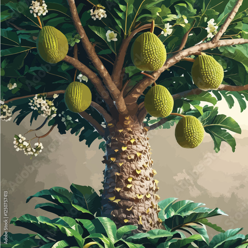 Jackfruit on tree vector illustration
