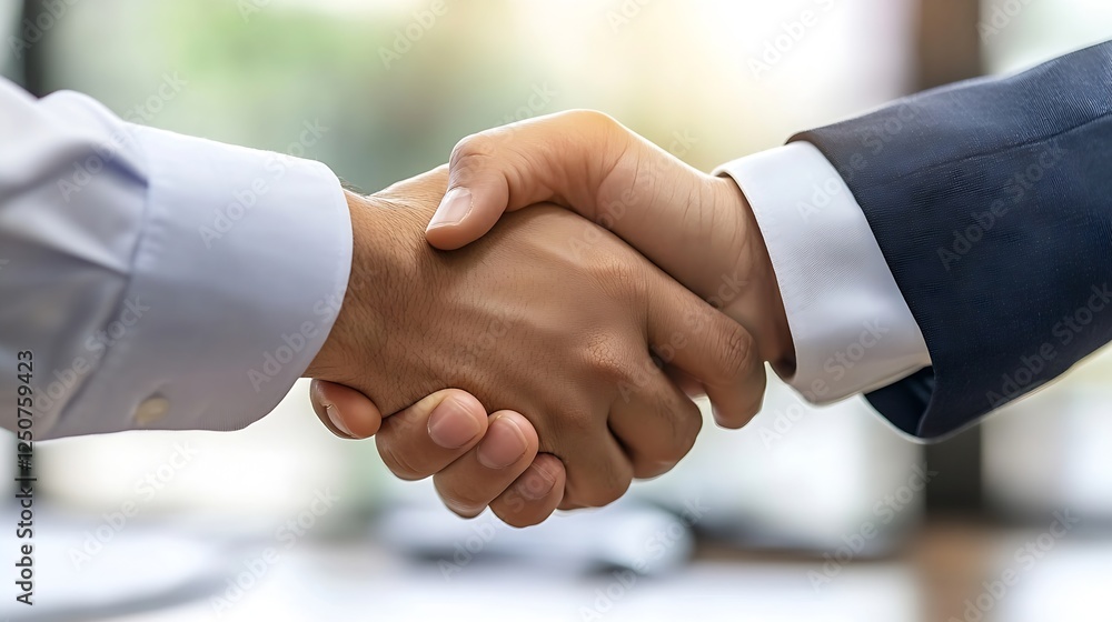 Successful business partners shaking hands to celebrate a deal in a professional setting : Generative AI Successful business partners shaking hands to celebrate a deal in a professional setting : Generative AI
