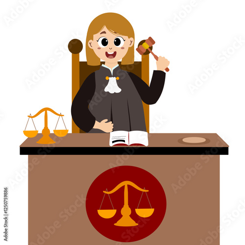 Judge holding gavel and scales, metaphor for responsibility. Graphic element for website, poster or banner. Law symbol. Public officials who provide justice in court are judges or prosecutor 