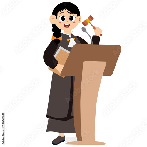 Judge holding gavel and scales, metaphor for responsibility. Graphic element for website, poster or banner. Law symbol. Public officials who provide justice in court are judges or prosecutors