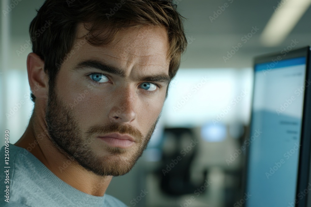 Focused Man in Modern Office Environment Focused Man in Modern Office Environment