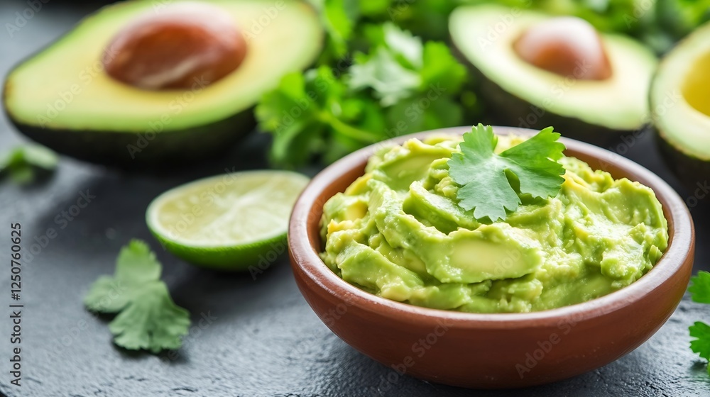 Fresh Ingredients Including Avocado and Lime in a Bowl of Guacamole Ready for a Delicious Meal : Generative AI Fresh Ingredients Including Avocado and Lime in a Bowl of Guacamole Ready for a Delicious Meal : Generative AI