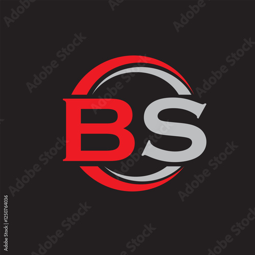 BS logo vector mordern initial circle with red and ash color