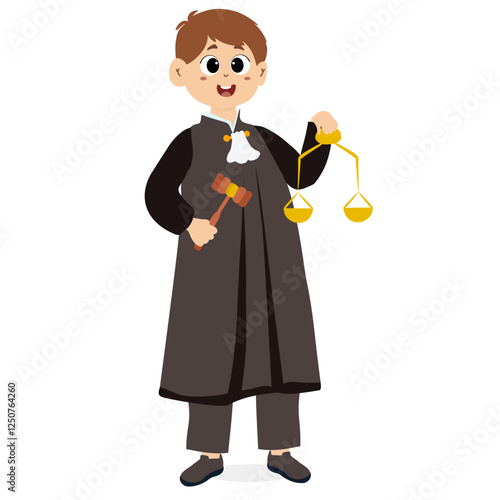 Judge holding gavel and scales, metaphor for responsibility. Graphic element for website, poster or banner. Law symbol. Public officials who provide justice in court are judges or prosecutors