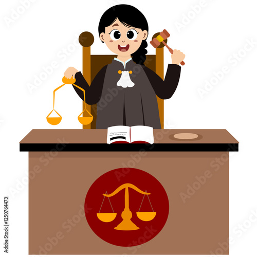 Judge holding gavel and scales, metaphor for responsibility. Graphic element for website, poster or banner. Law symbol. Public officials who provide justice in court are judges 