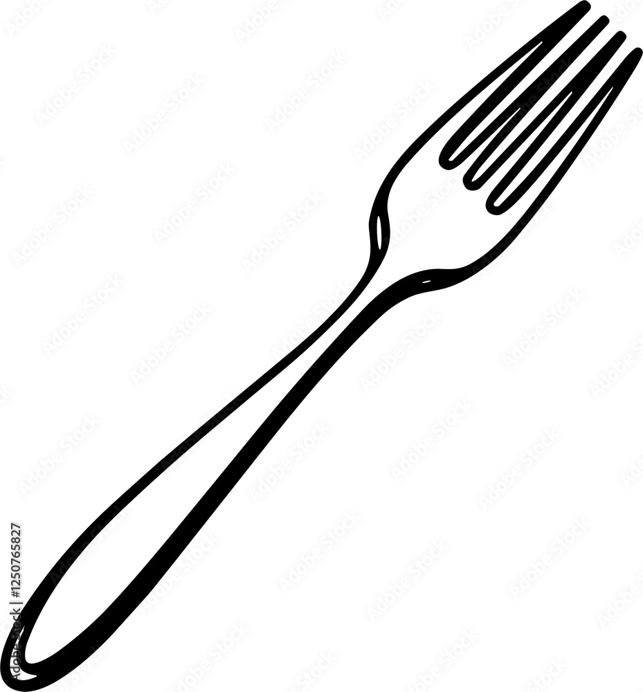 Minimalist continuous ink drawing of a fork, culinary elegance Minimalist continuous ink drawing of a fork, culinary elegance