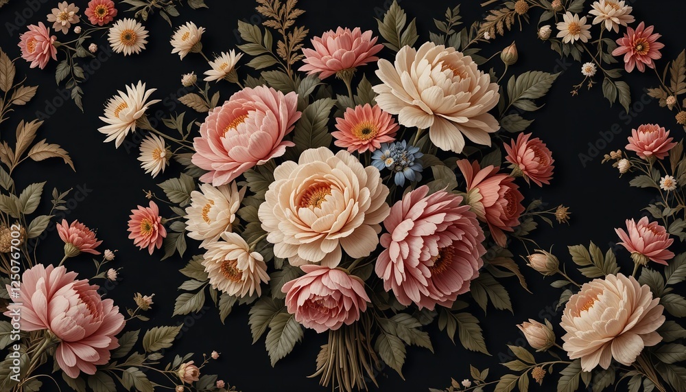 custom made wallpaper toronto digitalElegant Pastel Floral Bouquet Dark Background Romantic Flowers Artistic Design Vintage Botanical Illustration Pretty Bloom Floral Arrangement Delicate
