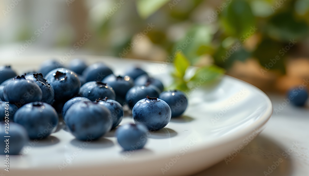 Fresh Blueberries on White Plate Close-up for Healthy Eating and Diet Fresh Blueberries on White Plate Close-up for Healthy Eating and Diet