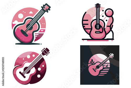 this is an okulele guitar logo, suitable for guitar companies, musical instrument shops, guitar shops, book covers, magazine covers, guitar courses, music schools, posters, banners, flyers