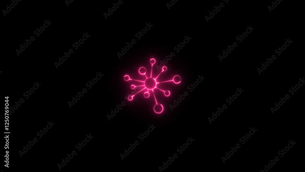 Isolated glowing neon line molecule molecule icon on black background. Abstract representation of molecules and atoms on scientific background. Isolated glowing neon line molecule molecule icon on black background. Abstract representation of molecules and atoms on scientific background.