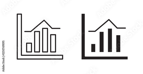 Chart histogram filled and outlined icons vectors on white background