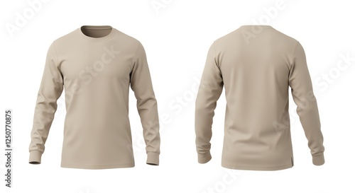 Beige Long Sleeve T Shirt Mockup   Front and Back View