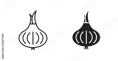 Onion filled and outlined icons vectors on white background