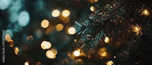 Wallpaper Mural Close-up of Christmas tree branches adorned with glowing lights, creating a festive atmosphere Torontodigital.ca