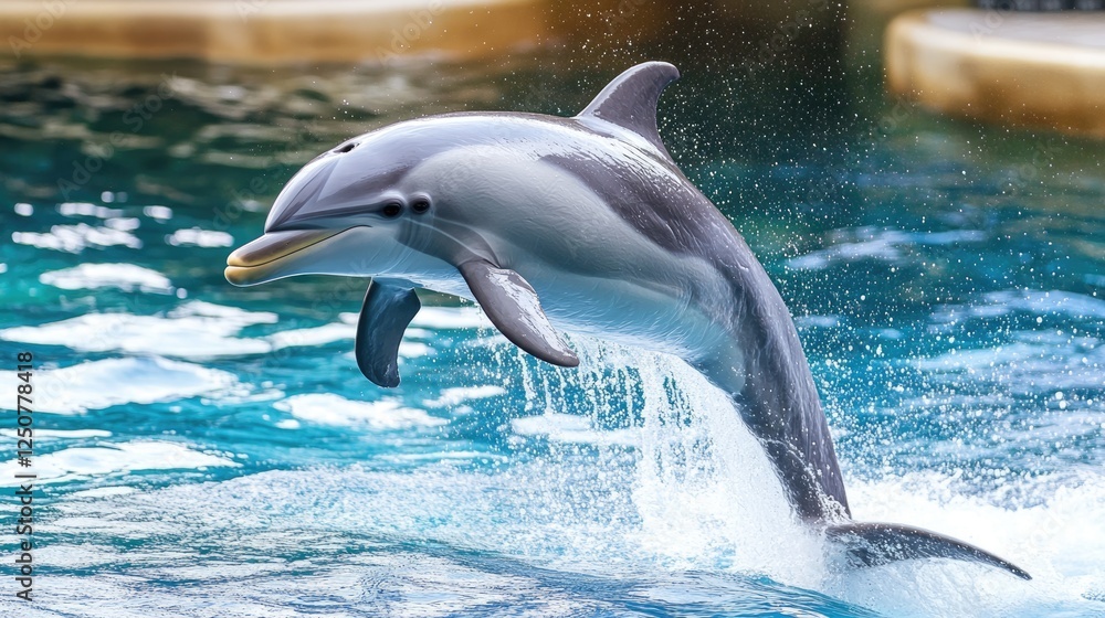 Fototapeta premium Graceful Grey Bottlenose Dolphin in Mid-Jump Against a Clean White Background