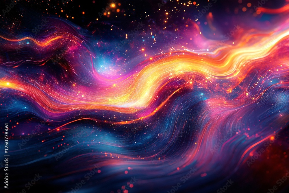 Abstract Cosmic Waves of Vibrant Hues and Sparkling Lights Abstract Cosmic Waves of Vibrant Hues and Sparkling Lights