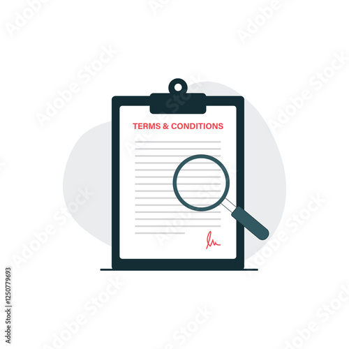 Document with Magnifying Glass Vector Illustration. Terms and Condition Concept Design