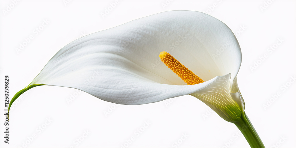 A single, elegant white calla lily isolated on a white background. A single, elegant white calla lily isolated on a white background.