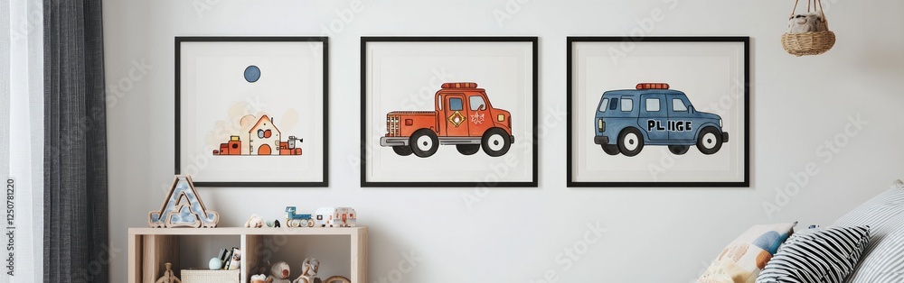 Naklejka premium toy car posters on a white wall