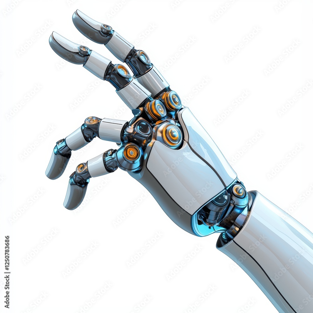 high-tech robotic hand reaching out, isolated on white high-tech robotic hand reaching out, isolated on white