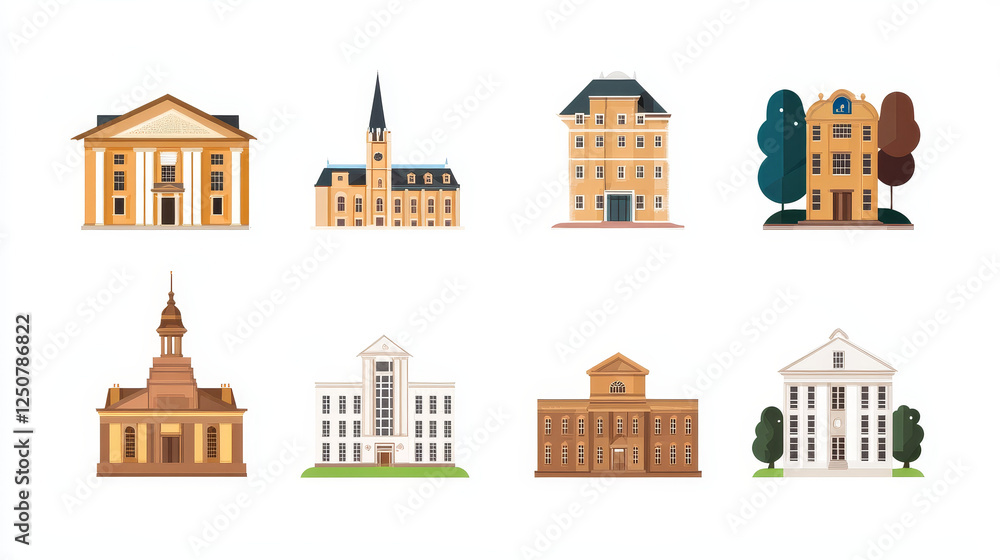 Set of university and college symbols isolated on white or template. Vector version also available in gallery Set of university and college symbols isolated on white or template. Vector version also available in gallery