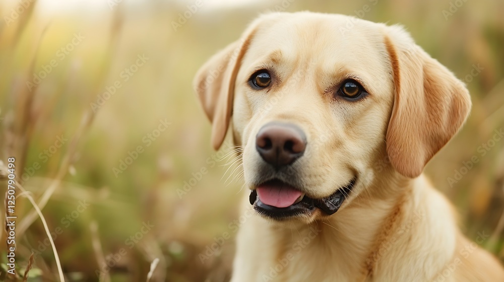 Beautiful close up of a Labrador Retriever dog enjoying the outdoors in a serene natural setting : Generative AI Beautiful close up of a Labrador Retriever dog enjoying the outdoors in a serene natural setting : Generative AI