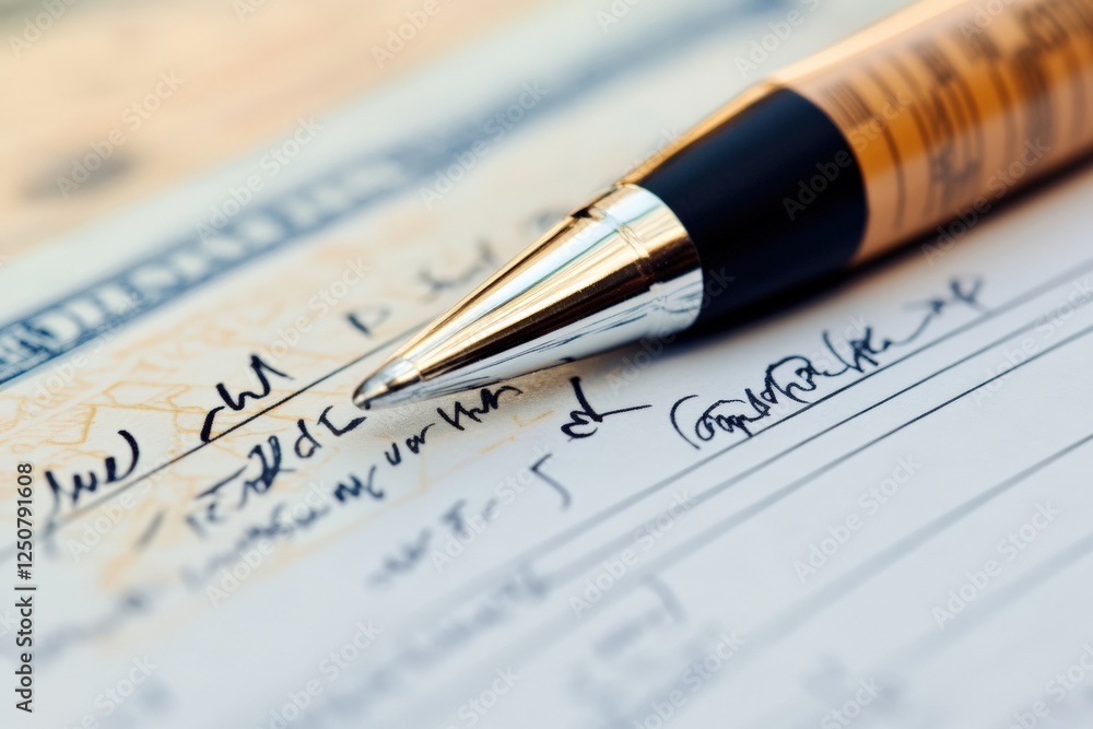 Close-up view of a signed contract showcasing a home renovation project. Generative AI Close-up view of a signed contract showcasing a home renovation project. Generative AI