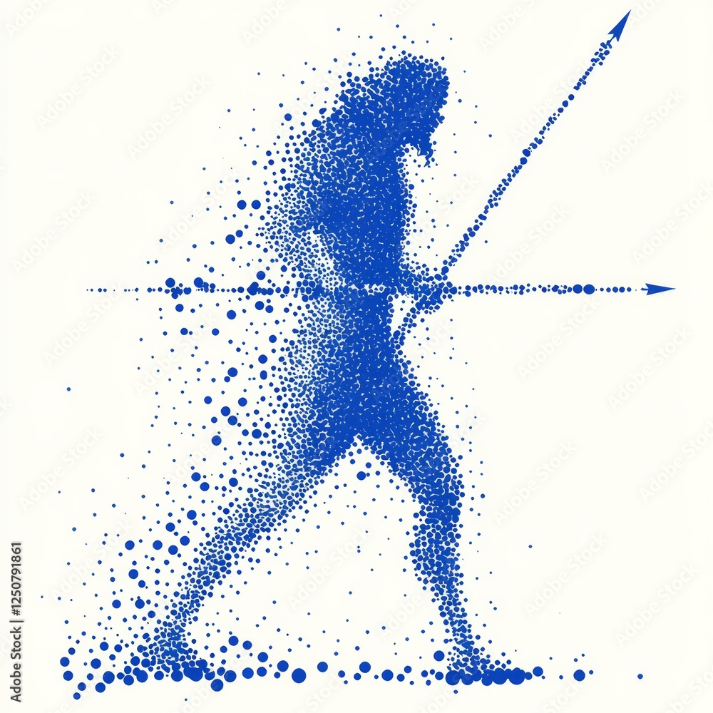 Fototapeta premium caveman carrying spears visual made up from blue dots on white