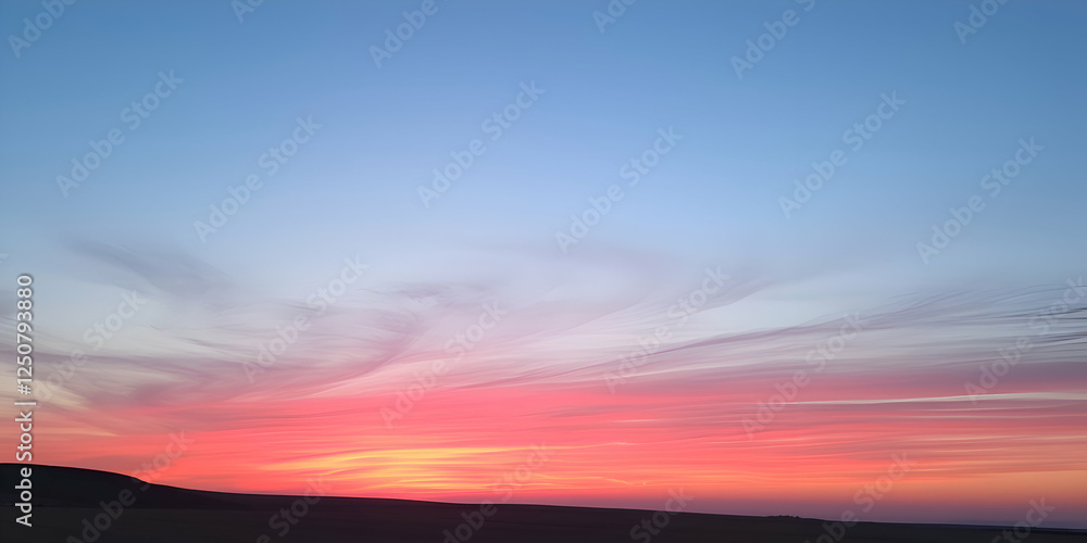 Fototapeta premium Captivating Sunset Over Desert Landscape with Vibrant Colors - Ideal for Travel Themes, Nature Photography, Inspirational Posters, and Environmental Campaigns