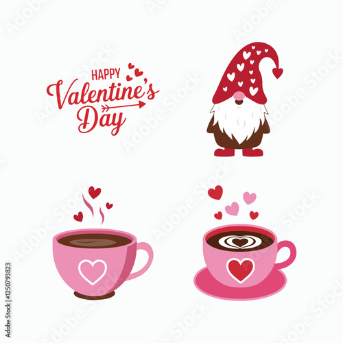 Happy Valentine's day concept icons. Valentines day lettering, 14 February Vector illustration