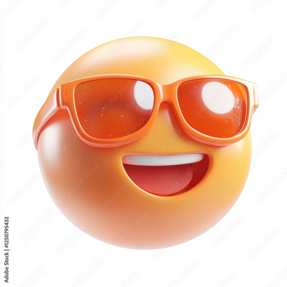 3D icon cartoon emoji of a smiling face with sunglasses, isolated on a white background 3D icon cartoon emoji of a smiling face with sunglasses, isolated on a white background
