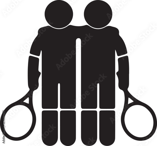 Illustration of stickman tennis athletes hugging each other