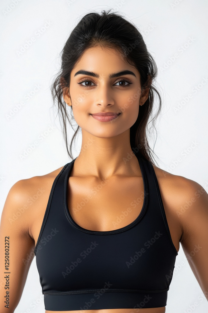 close up of Indian sporty woman standing on white background close up of Indian sporty woman standing on white background