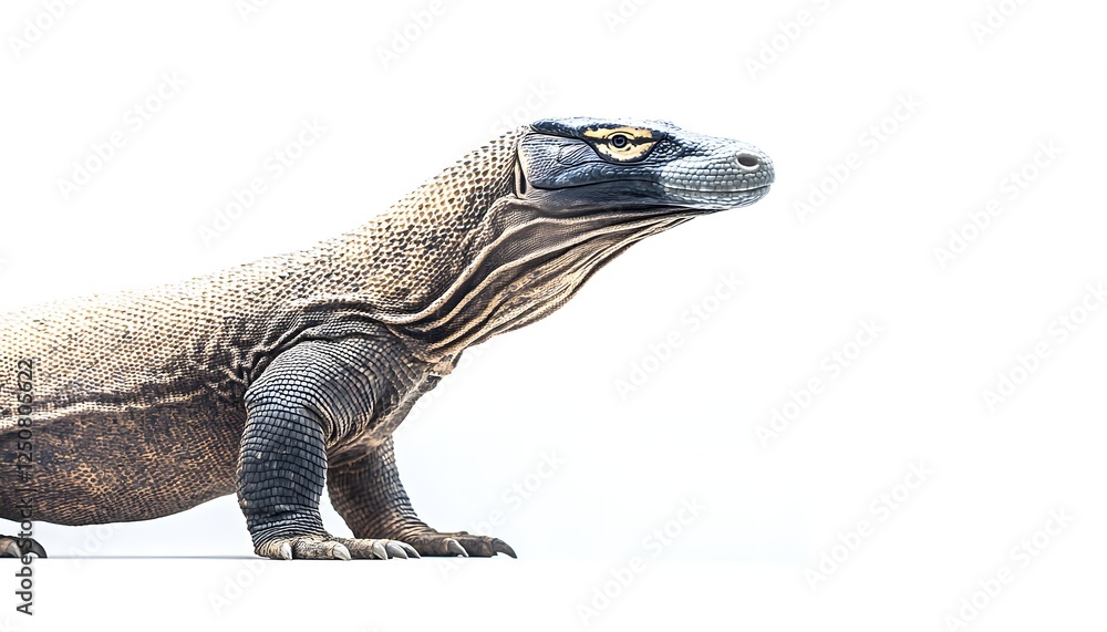 Fototapeta premium Komodo Dragon Profile Isolated on White Background
