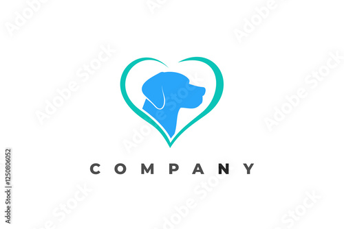 love shape and beagle dog head silhouette logo