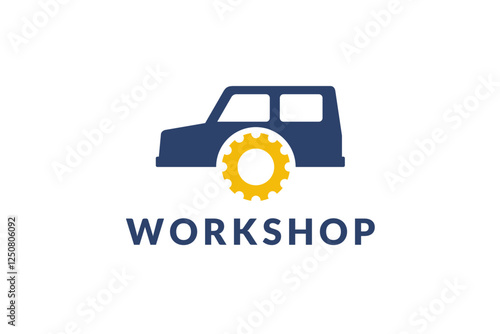 auto shop car repair garage with gear icon logo