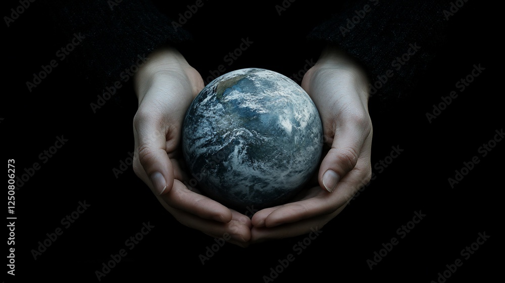Hands gently holding a detailed globe against a dark background concept of care Hands gently holding a detailed globe against a dark background concept of care