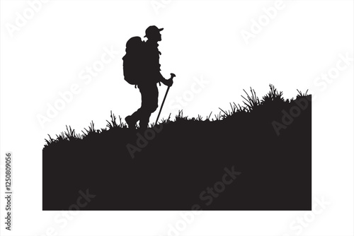 Trekking Man in Nature - Minimalist Silhouette Illustration