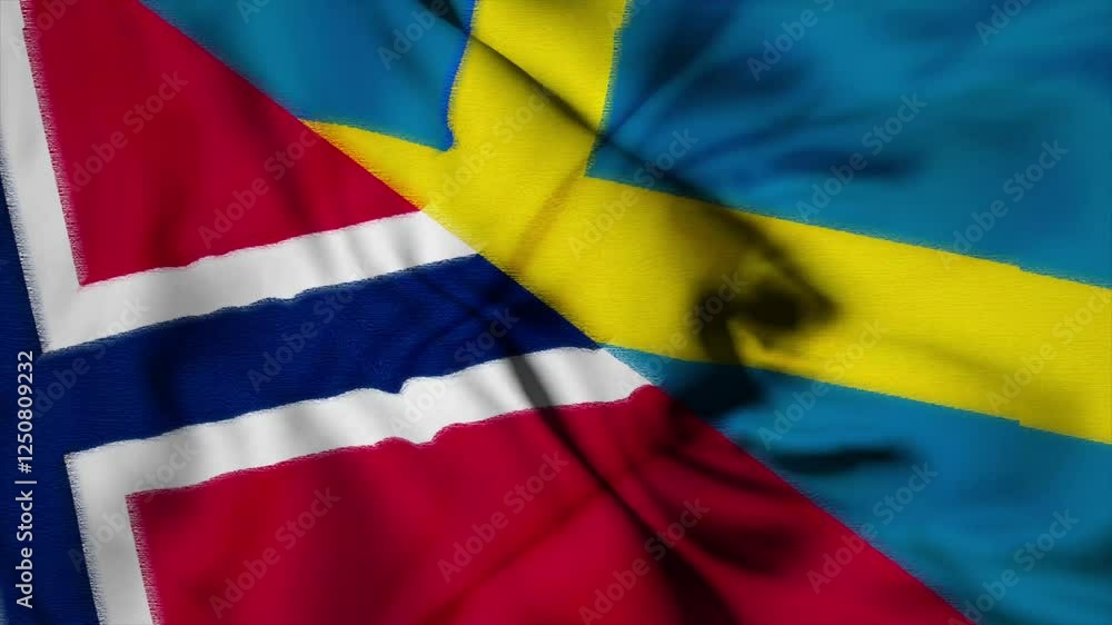 Animated Video with Two Wavy Flags of Norway and Sweden Animated Video with Two Wavy Flags of Norway and Sweden