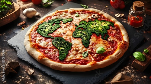 Wallpaper Mural Creative pizza featuring a world map made from fresh ingredients on a rustic table Torontodigital.ca