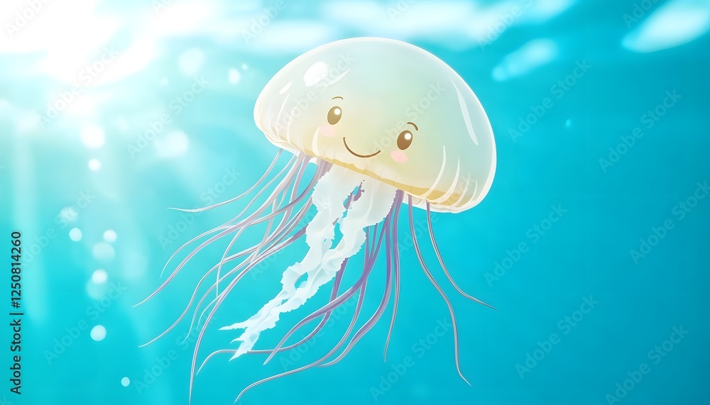 Fototapeta premium Happy Jellyfish Swims in Ocean Sunlight
