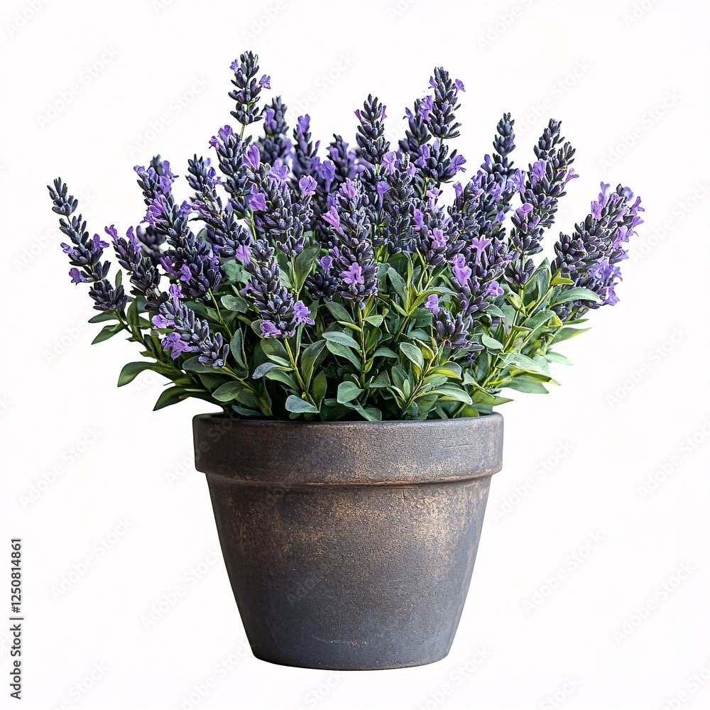 Fototapeta premium A potted lavender plant with purple flowers and green leaves